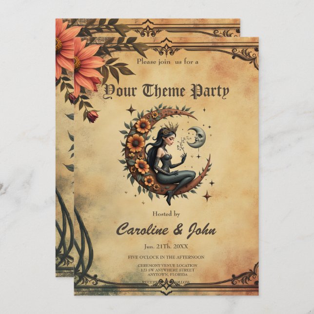 Sunflower Crescent Queen  Inbjudningar (Fram/baksida)