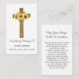Sunflower Cross Memorial Funeral Prayer Card Visitkort