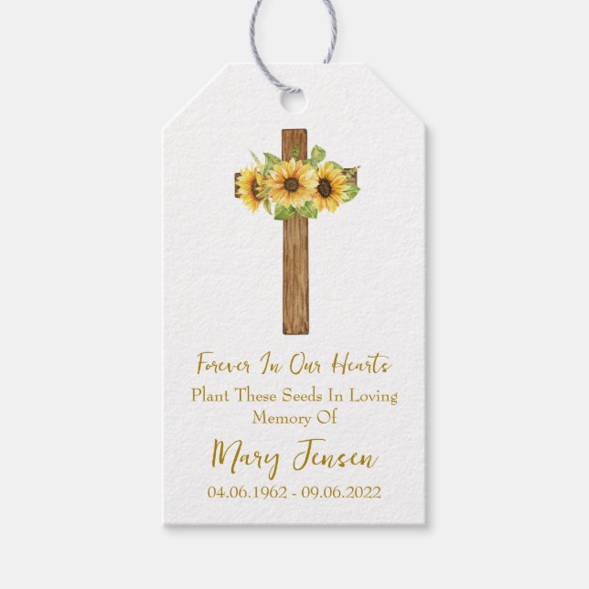 Sunflower Cross Memorial Funeral Seed Packet  Presentetikett (Framsidan)