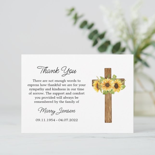 Sunflower Cross Sympathy Thank You Card Tack Kort (Stående Fram)