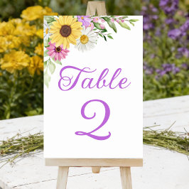 Sunflower Daisy Boho Floral Wedding Table Number Bordsnummer