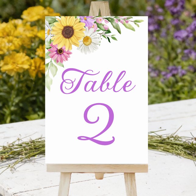 Sunflower Daisy Boho Floral Wedding Table Number Bordsnummer (Skapare uppladdad)