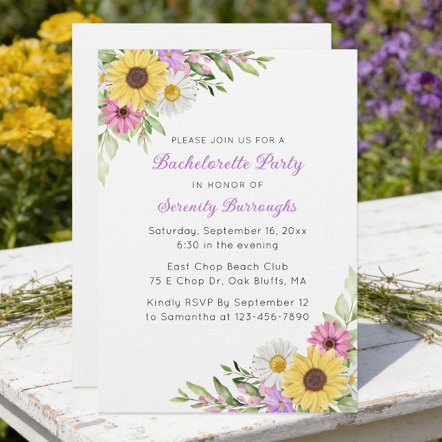 Sunflower Daisy Boho Garden Bachelorette Inbjudningar (Skapare uppladdad)