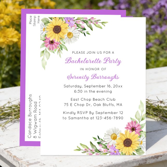 Sunflower Daisy Boho Spring  Garden Bachelorette Inbjudan Vykort (Skapare uppladdad)
