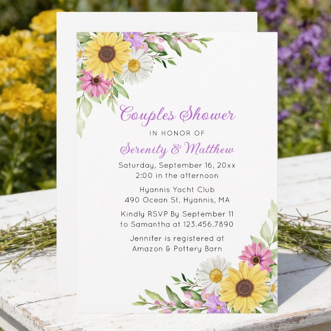 Sunflower Daisy Floral Boho Garden Couples Shower Inbjudningar (Skapare uppladdad)