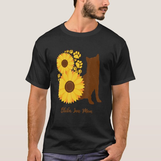 Sunflower Dog Mom - Shiba Inu T Shirt (Framsida)