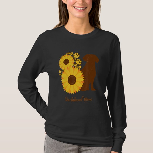 Sunflower Dog Mom - Wiener Sausage Dog Dachshund T Shirt (Framsida)