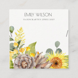 SUNFLOWER EUCALYPTUS BLOMMIGT NECKLACE VISNING LOG FYRKANTIGT VISITKORT