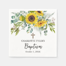 Sunflower & Eucalyptus Boho Cross Baptism Pappersservett