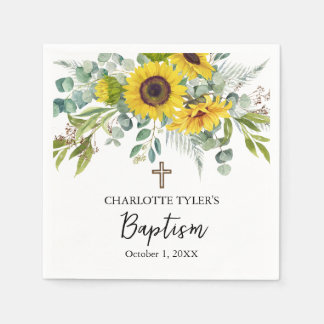 Sunflower & Eucalyptus Boho Cross Baptism Pappersservett