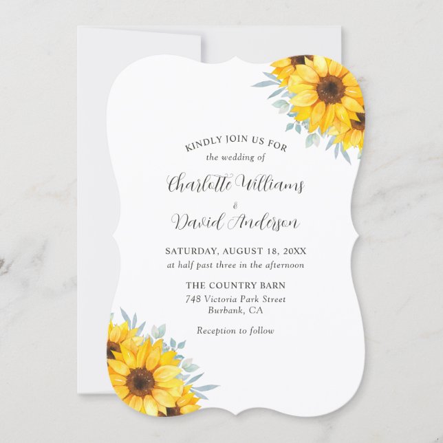 Sunflower Eucalyptus Elegant Monogram Wedding Inbjudningar (Framsida)