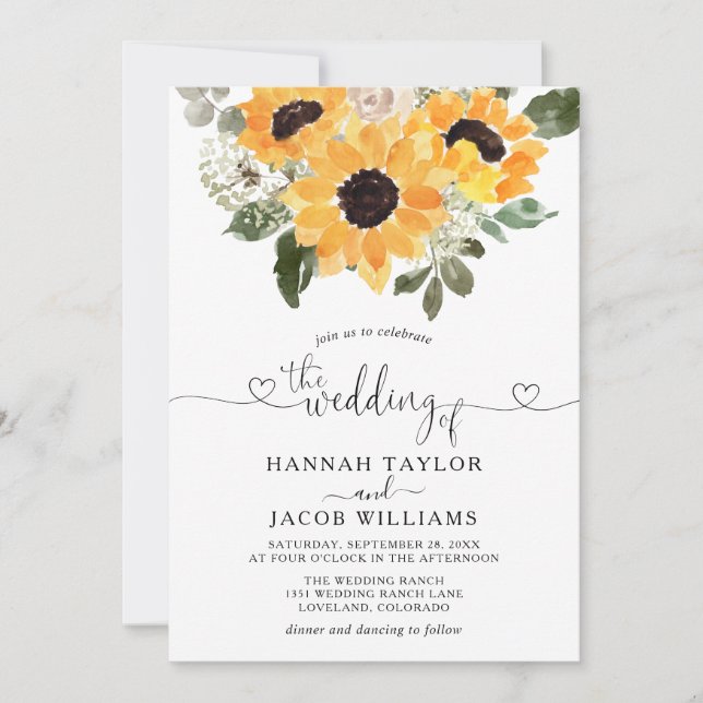 Sunflower Eucalyptus Greenery Wedding  Inbjudningar (Framsida)