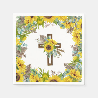 Sunflower Eucalyptus Palm Boho Cross Baptism Pappersservett