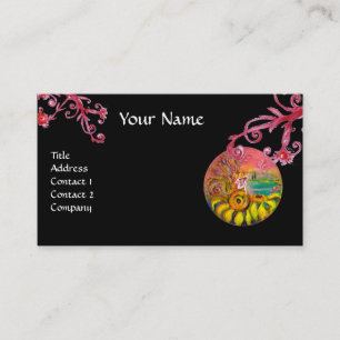 SUNFLOWER FAIRY,Lila Red Flourations in Black Visitkort