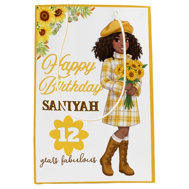 Sunflower Fashion Girl Yellow Plaid Birthday (Framsidan)