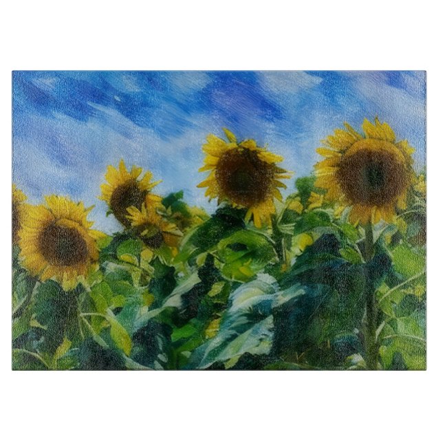 Sunflower Field Art on Glass Cutting Board (Framsidan)
