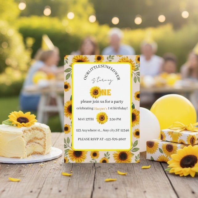 Sunflower First Birthday Invitation Our Little Sun Inbjudningar (Skapare uppladdad)