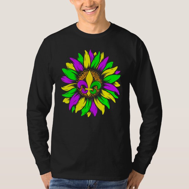 Sunflower Fleur De Lys Mardi Gras Funny New Orlean T Shirt (Framsida)