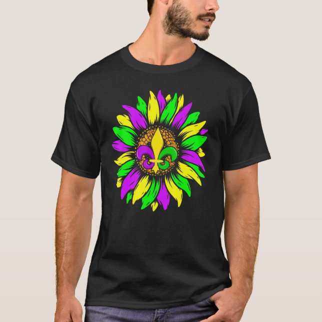 Sunflower Fleur De Lys Mardi Gras Funny New Orlean T Shirt (Framsida)