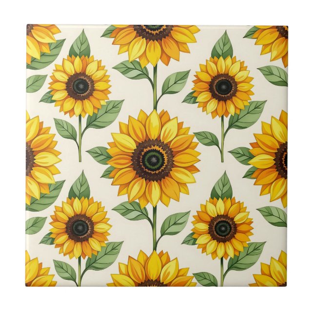 Sunflower Floral Seamless Pattern Bright Yellow Kakelplatta (Framsidan)