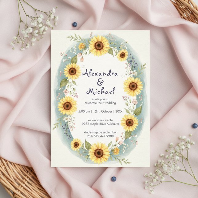 Sunflower Floral Watercolor Wedding Invite Inbjudningar (Skapare uppladdad)