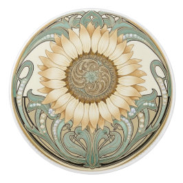 Sunflower Flower Green Cream Gold Art Deco Nouveau Knopp