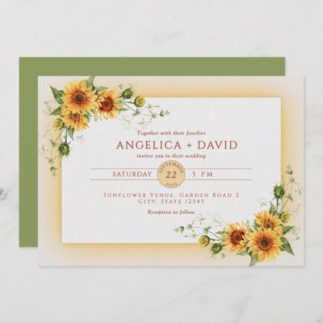 Sunflower Frame Wedding  Invitation Inbjudningar (Fram/baksida)