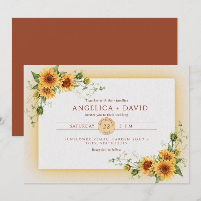 Sunflower Frame Wedding  Invitation Inbjudningar (Fram/baksida)