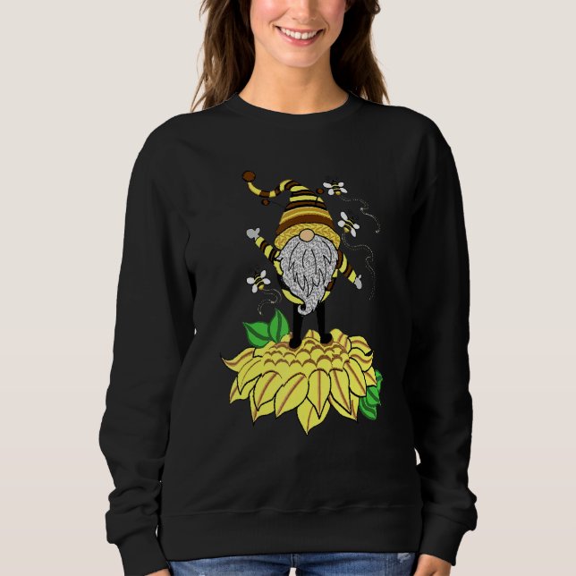 Sunflower Gnome With Bee  Hippie Gnome For Flower  T Shirt (Framsida)