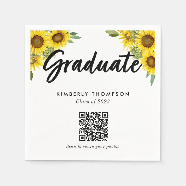 Sunflower Graduation QR Code Party Photo Share Pappersservett (Framsidan)