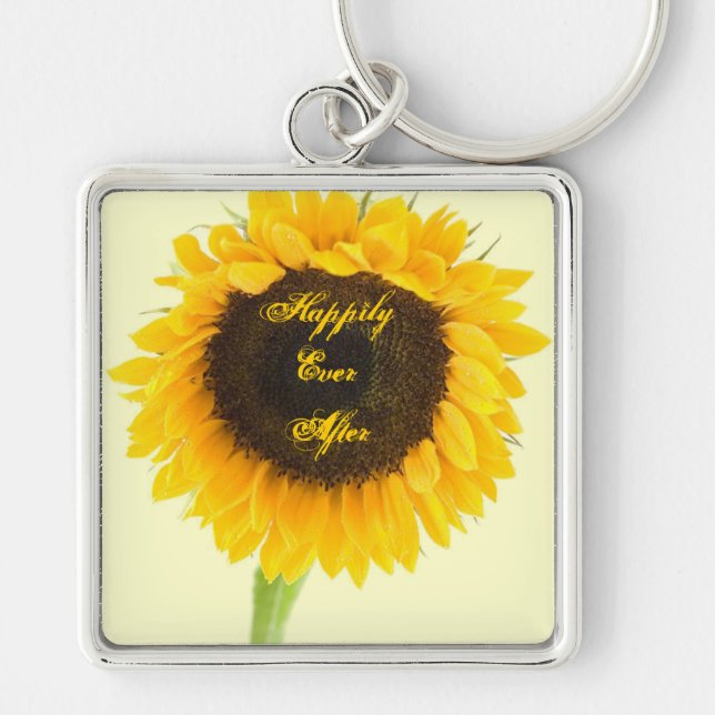 Sunflower Happily Ever After Honeymoon KeyChain Fyrkantig Silverfärgad Nyckelring (Framsidan)