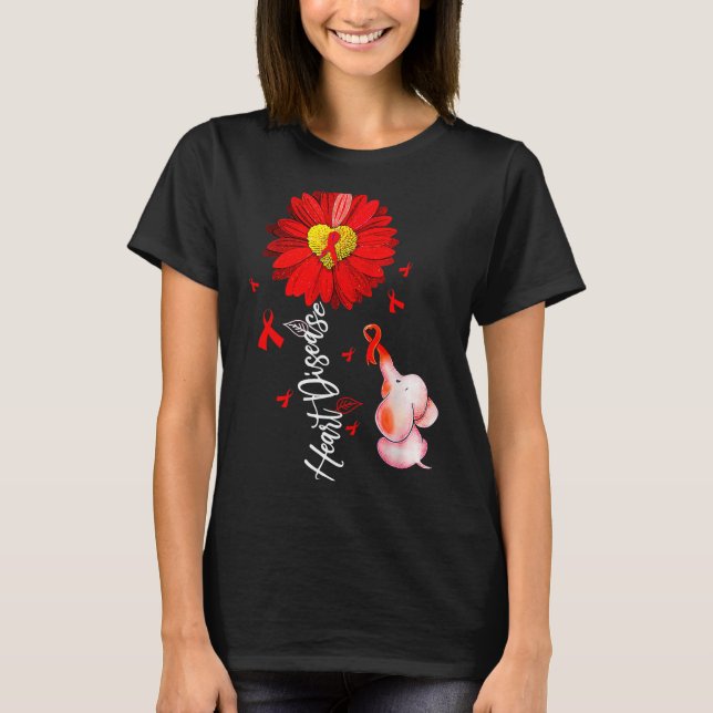 Sunflower Heart Warrior Red Elephant Heart Disease T Shirt (Framsida)