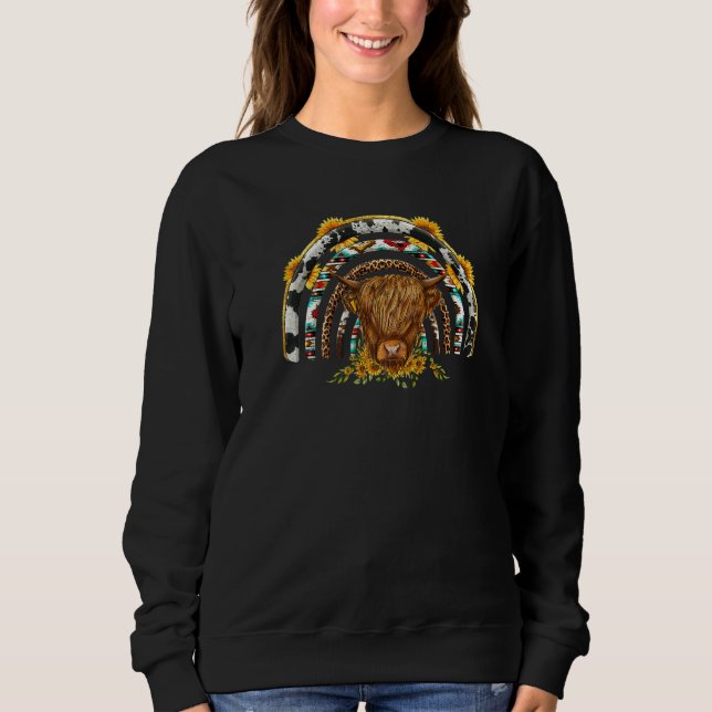 Sunflower Highland Cow Rainbow Cowhide Western Cou T Shirt (Framsida)