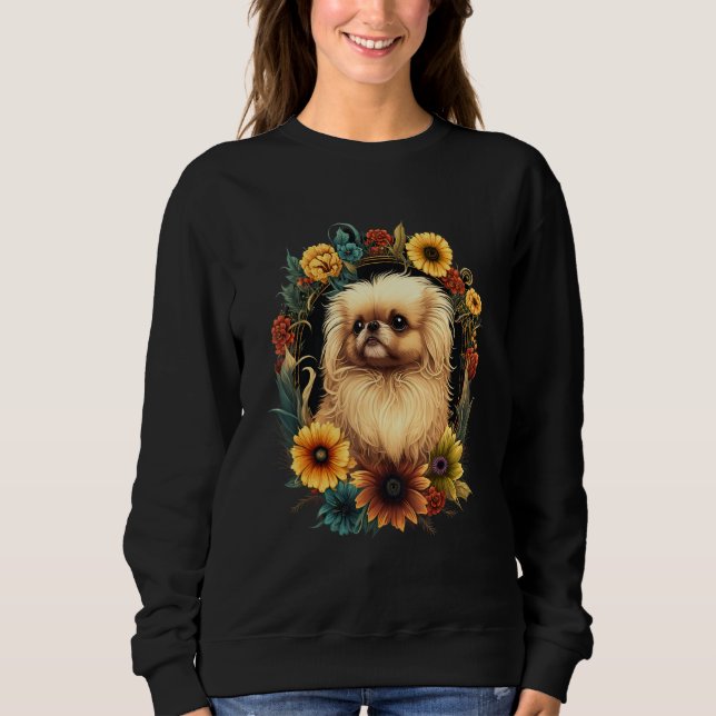 Sunflower Hippie Floral Pekingese Dog T Shirt (Framsida)