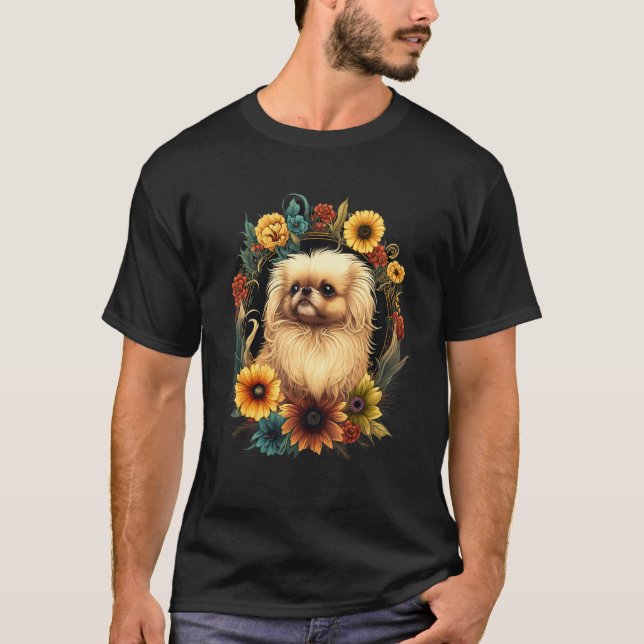 Sunflower Hippie Floral Pekingese Dog T Shirt (Framsida)