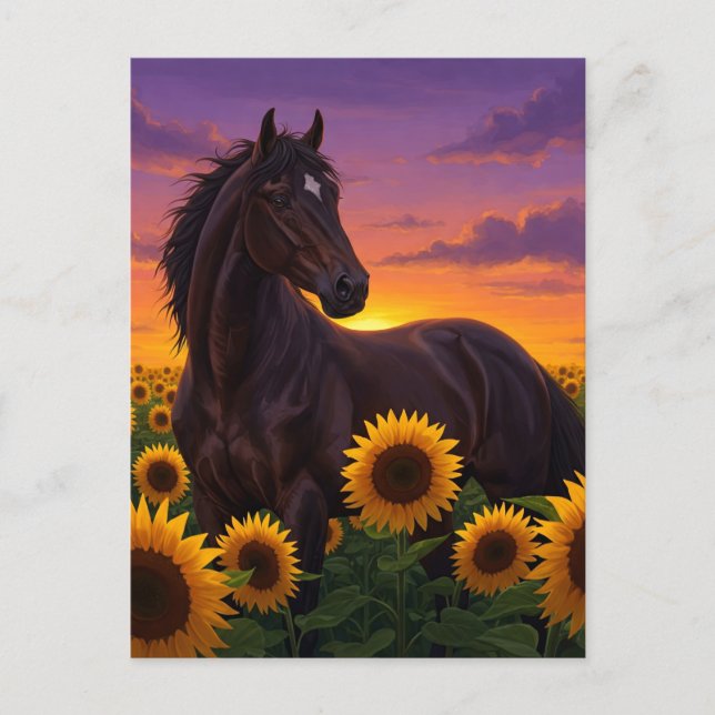 Sunflower Horse at Sunset Elegant Art Postcard Helg Vykort (Framsida)