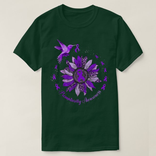 Sunflower Hummingbird Purple Ribbon Prematurity Wa T Shirt (Design framsida)