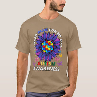sunflower i wear blue for my son autism awareness t shirt