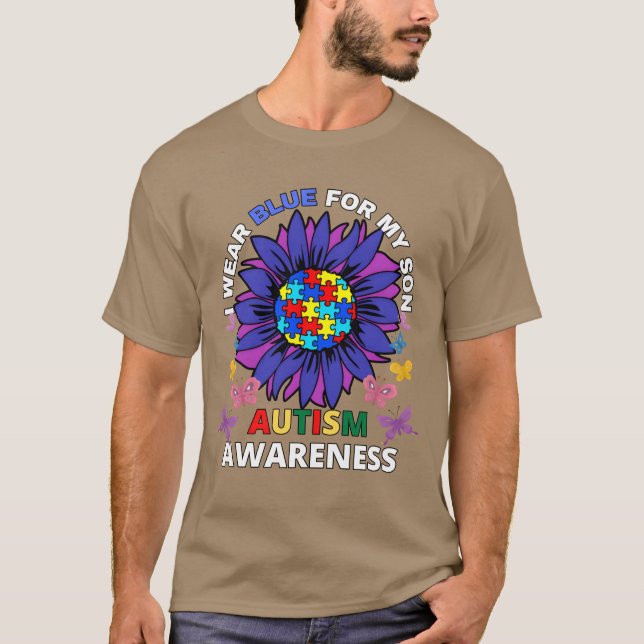 sunflower i wear blue for my son autism awareness  t shirt (Framsida)
