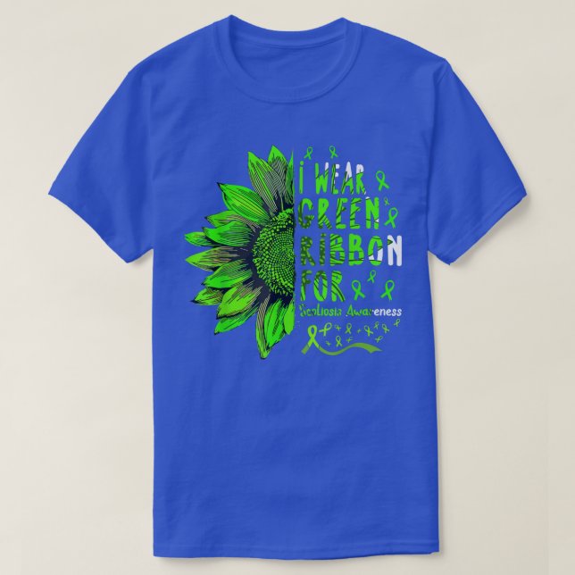 Sunflower I Wear Green Ribbon for Scoliosis Awaren T Shirt (Design framsida)