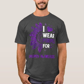 Sunflower I Wear Purple Ribbon Epilepsy Awareness  T Shirt
