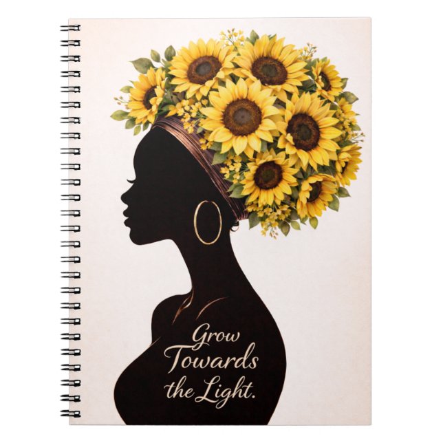 Sunflower Inspirational Black Woman Floral Journal Anteckningsbok (Framsidan)