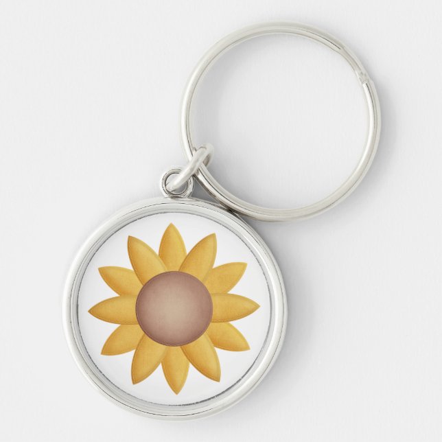 SUNFLOWER KEYCHAIN RUND SILVERFÄRGAD NYCKELRING (Framsidan)