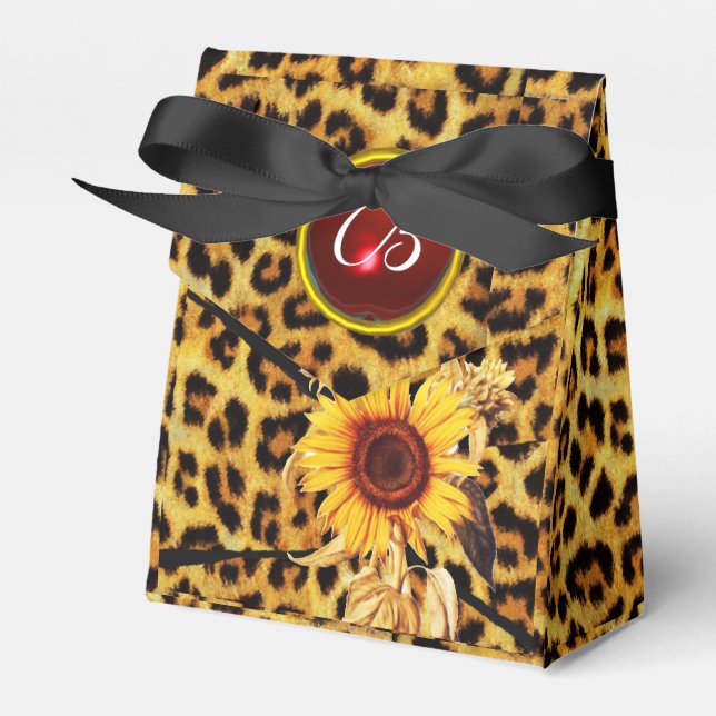 SUNFLOWER, LEOPARD PÄLS BOW SOMMER PARTY MONOGRAM PRESENTASKAR (Framsidan Sidan)