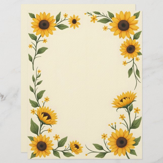 Sunflower Love Stationery Paper Brevhuvud (Fram/baksida)