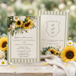 Sunflower Monogram Crest Wedding  Inbjudningar