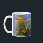 Sunflower Moon Kaffemugg<br><div class="desc">Woman tends her sunflowers in a field of flowers with moon out at night</div>