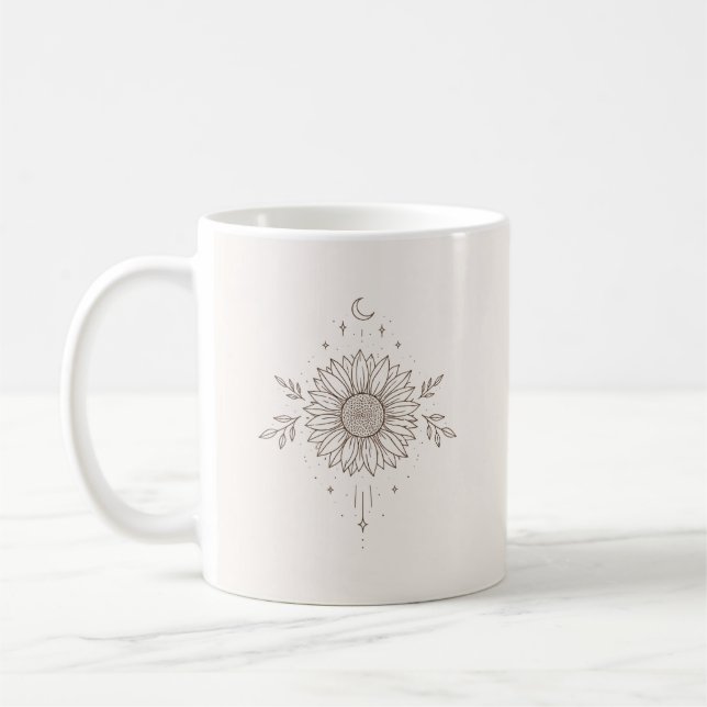 Sunflower Moon Line Art Kaffemugg (Vänster)