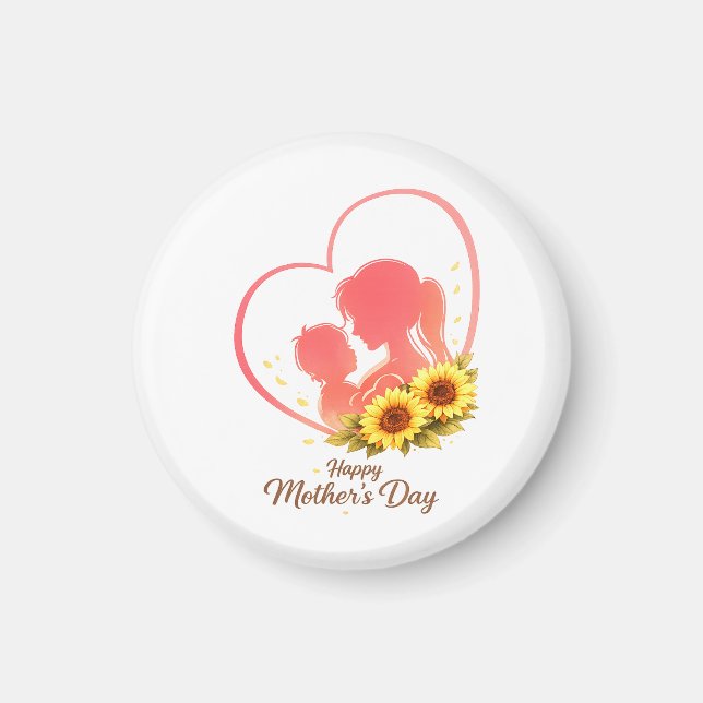Sunflower Mother’s Day  – Mom & Baby Heart  Magnet (Framsidan)