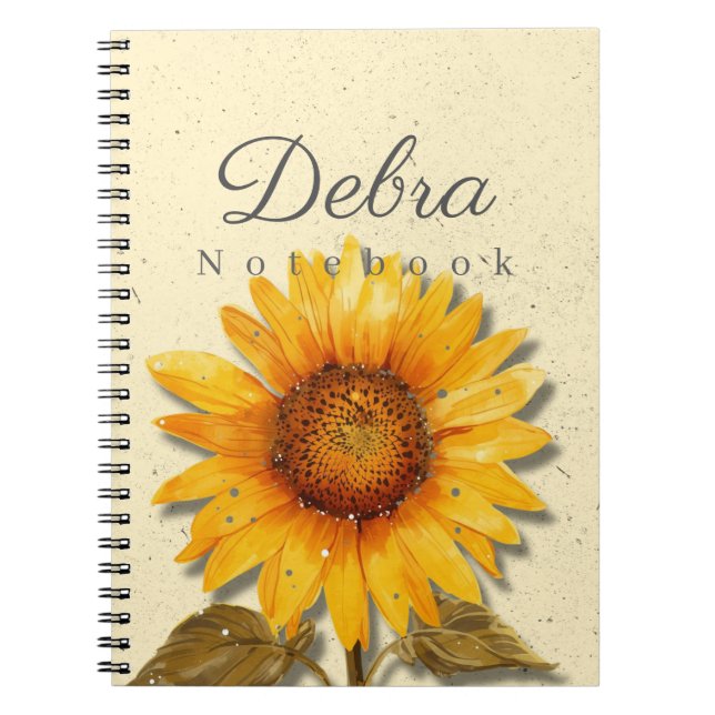 Sunflower Notebook Name | Yellow Floral Journal Anteckningsbok (Framsidan)